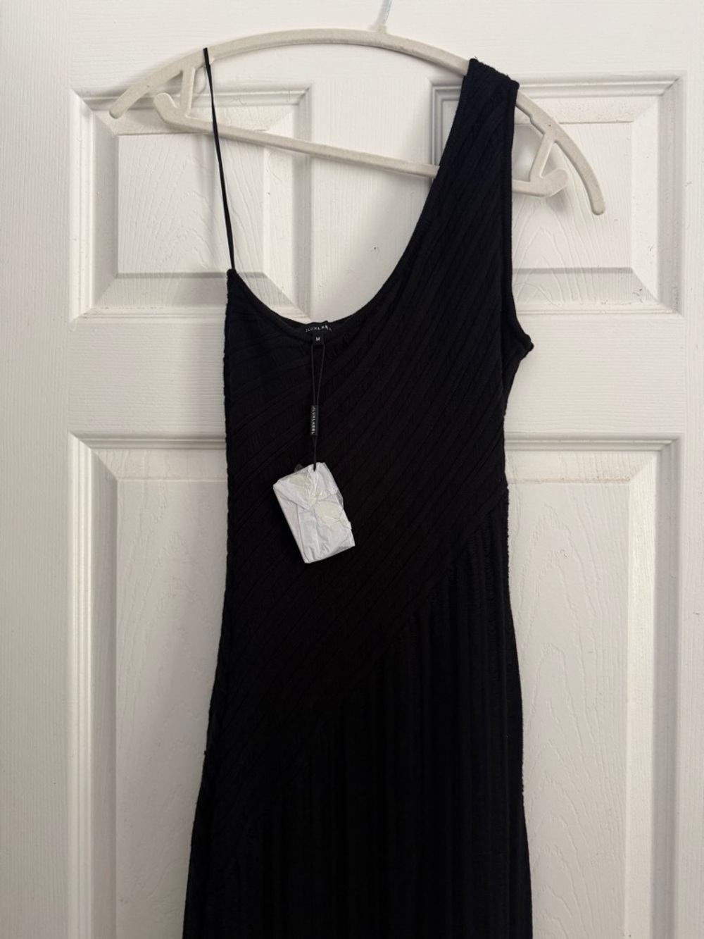 JLUXLABEL One-Shoulder Black Asymmetric Knit Dress